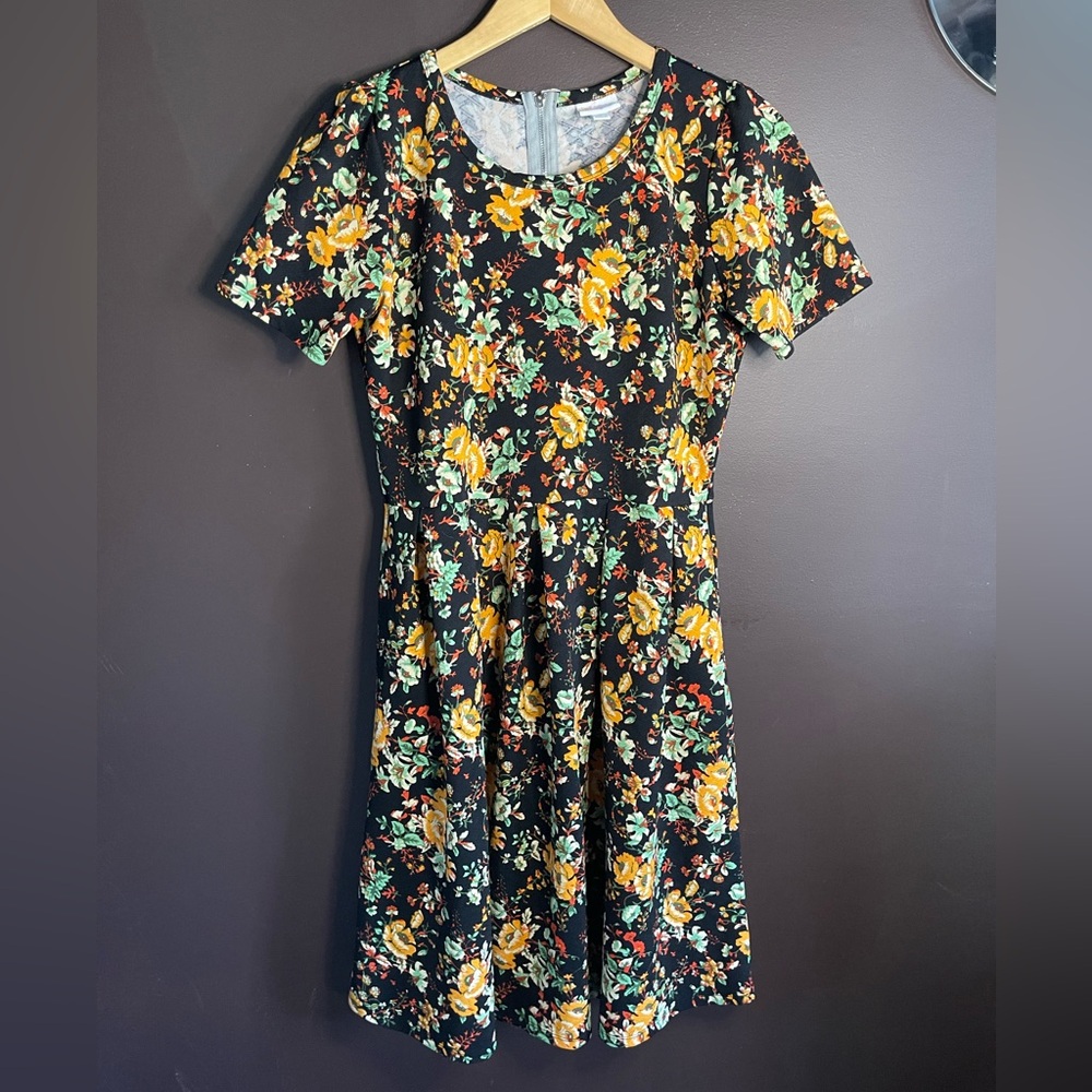 LuLaRoe Yellow and Green Flutter Sleeve Midi Dress